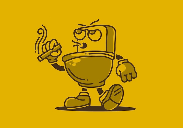 Diseño de ilustración de mascota de baño sosteniendo un cigarrillo