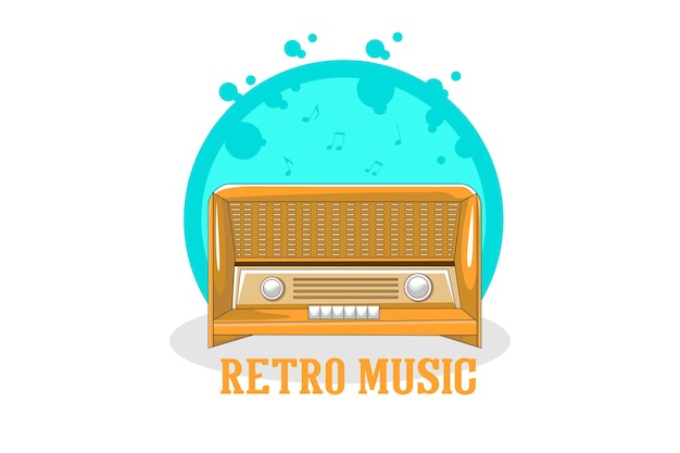 Diseño de ilustración de música retro con radio antigua