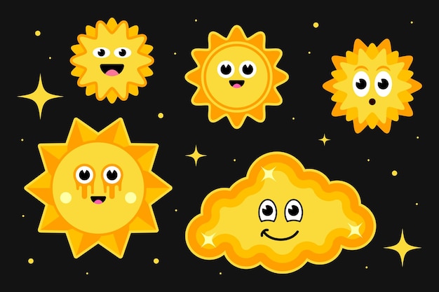 Diseño de ilustración de nubes y sol de color dorado