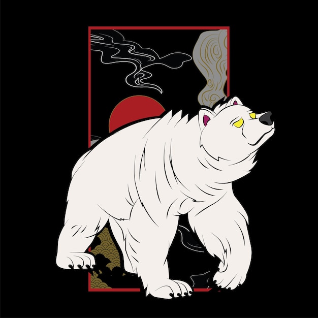 El diseño de ilustración de oso polar para sukajan es una tela o camiseta tradicional japonesa