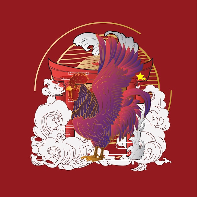 Vector el diseño de ilustración de pájaro rojo para sukajan es una tela o camiseta y logotipo tradicional de japón.
