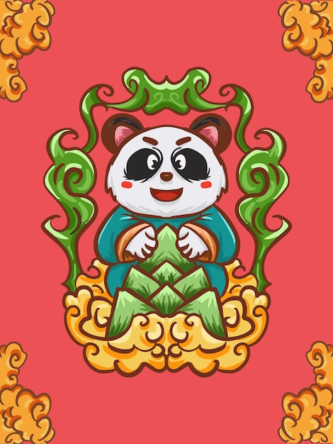 Diseño de ilustración de panda de dibujos animados chino dibujado a mano