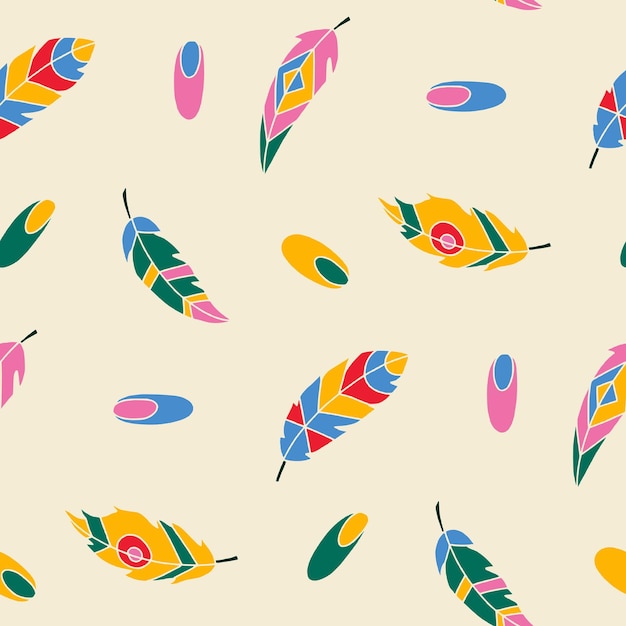 Diseño de la ilustración del patrón sin costuras de Feather Bird Oval Vector