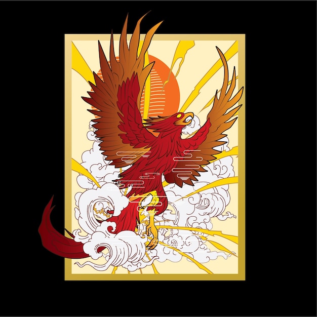 Vector el diseño de ilustración de phoenix para sukajan es un fondo tradicional de japón medio