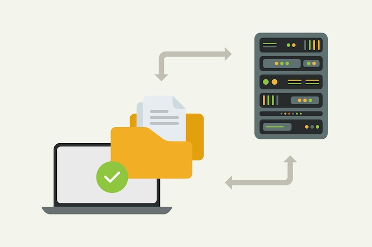Vector diseño de ilustración plana de backup de datos, computación en la nube y gestión de servidores