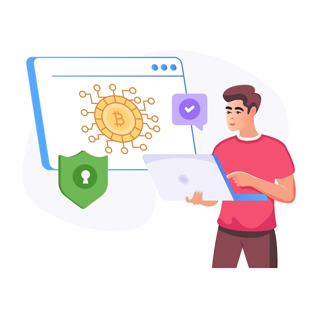 Un diseño de ilustración plana de seguridad de bitcoin
