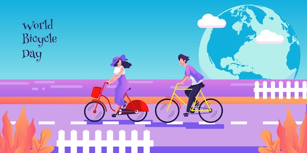 Diseño de ilustración plana de vector de día mundial de la bicicleta