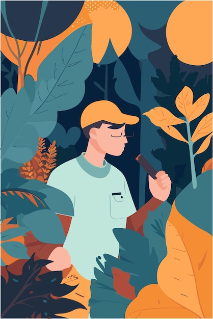 Diseño de ilustración plana vectorial de los silvicultores que trabajan en el bosque