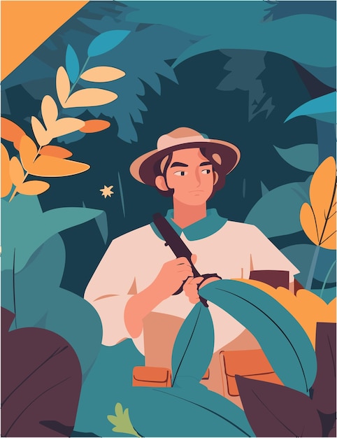 Vector diseño de ilustración plana vectorial del trabajo de guardabosques en el bosque