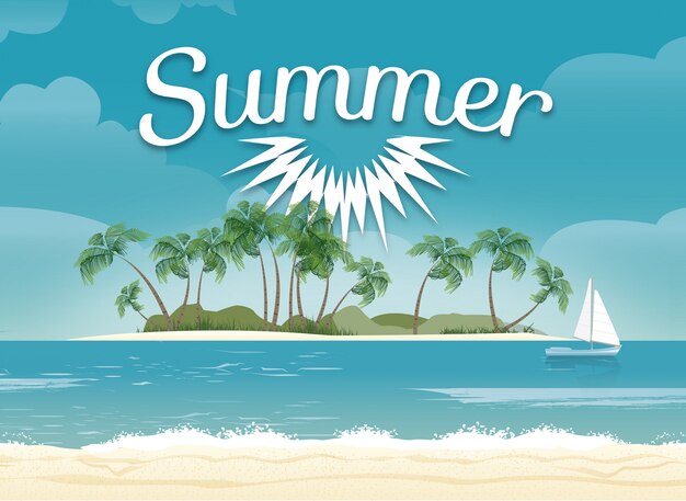 diseño de ilustración de playa de verano