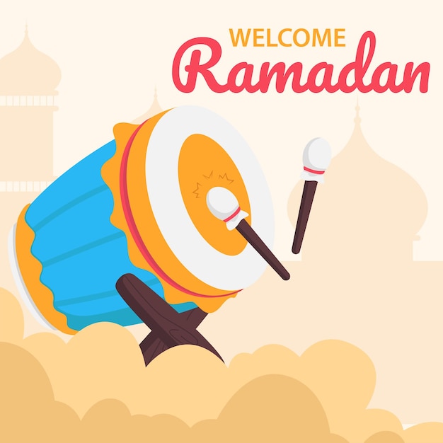 Diseño de ilustración de publicación de redes sociales de ramadan bedug