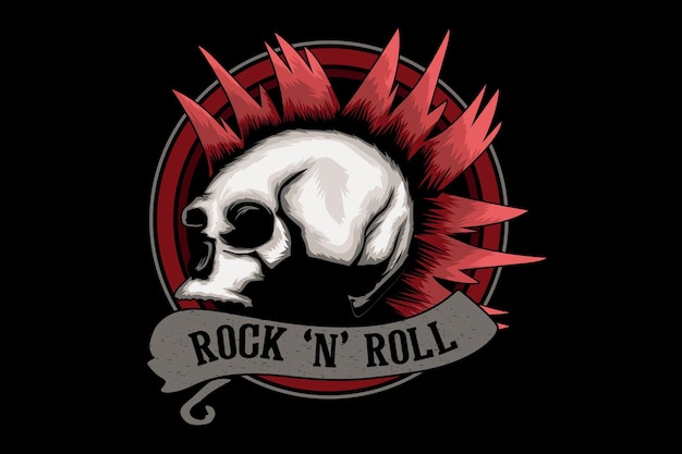 Diseño de ilustración de rock and roll con calavera