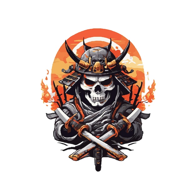 Vector diseño de la ilustración del samurai de la calavera