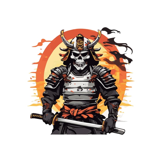 Vector diseño de la ilustración del samurai de la calavera