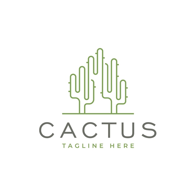 Diseño de ilustración de símbolo de arte de línea vectorial de logotipo de planta de cactus