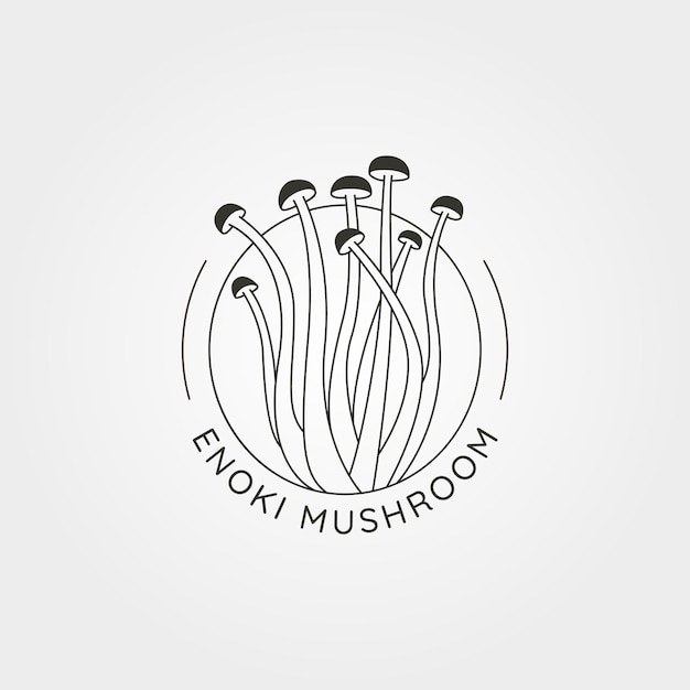 Diseño de ilustración de símbolo de logotipo de arte de línea de hongo enoki diseño de etiqueta de enokitake