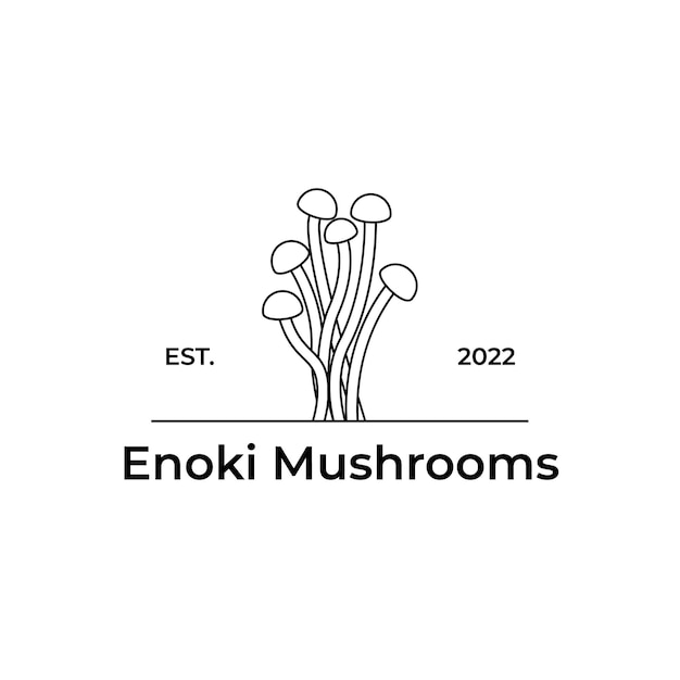 Diseño de ilustración de símbolo de logotipo de arte de línea de hongo enoki