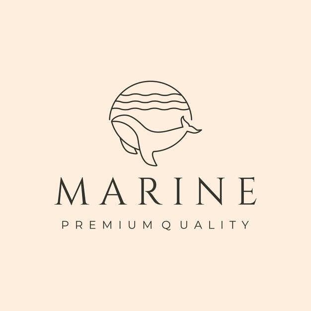 Diseño de ilustración de símbolo de vector de logotipo de arte de línea de ballena marina