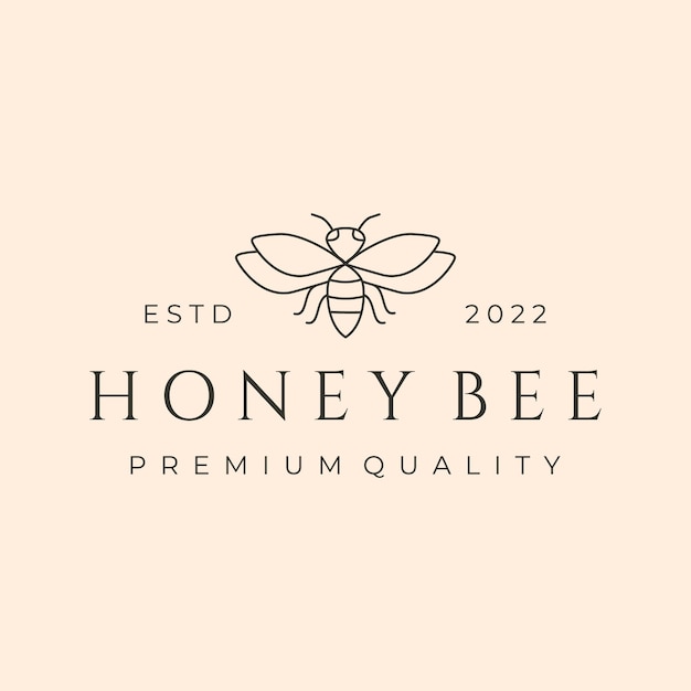 Diseño de ilustración de símbolo de vector de logotipo de arte de línea premium de abeja de miel