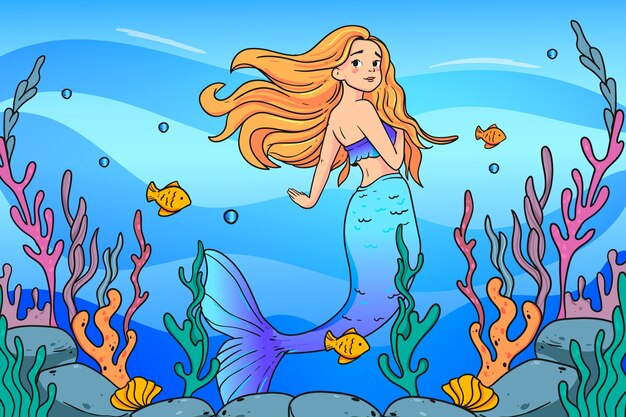 Diseño de ilustración de sirena dibujado a mano