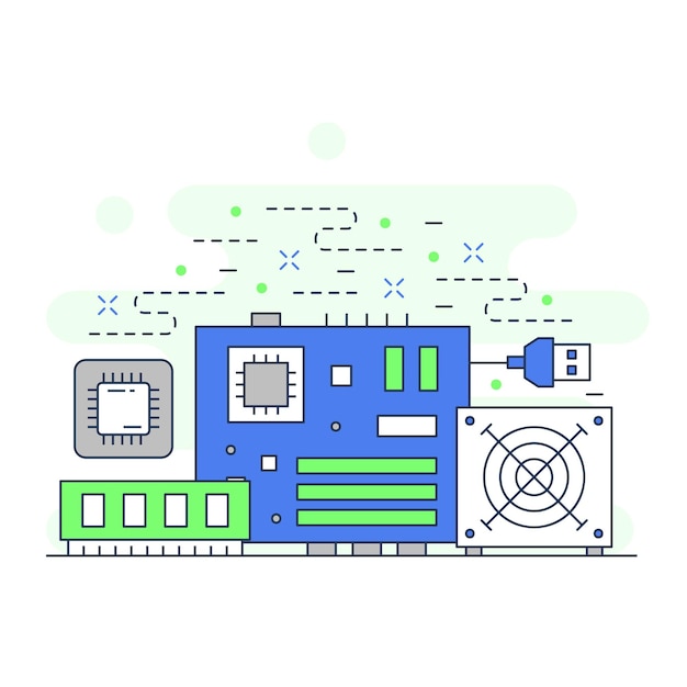 Diseño de ilustración de sitio web de concepto de hardware de componente de pc 2