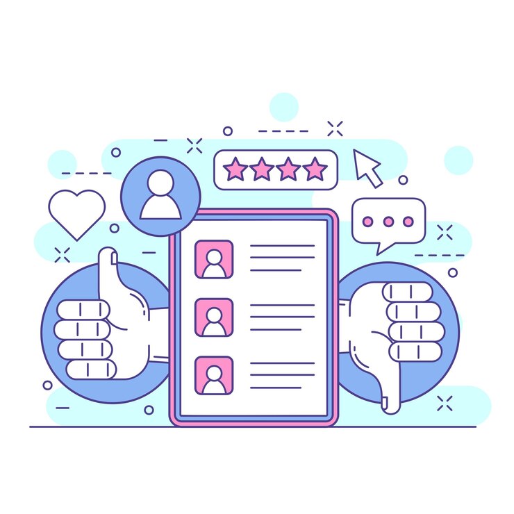 Vector diseño de ilustración de sitio web de concepto de mercado de revisión de usuario 2