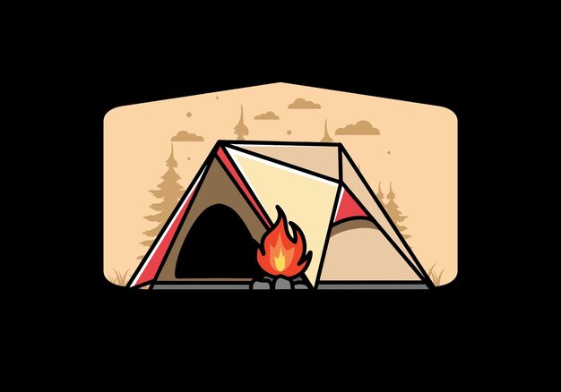 Diseño de ilustración de tienda de campaña triangular y hoguera