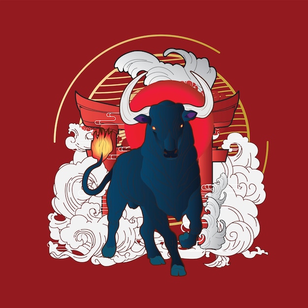 El diseño de ilustración de toros para sukajan es una tela o camiseta tradicional japonesa