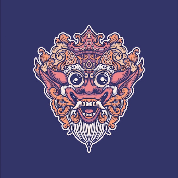 Vector diseño de ilustración tradicional de arte de máscara de barong