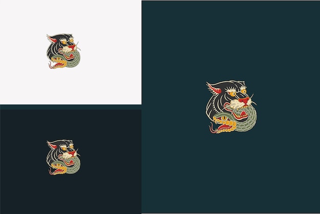 Diseño de ilustración de vector de cabeza pantera y serpiente