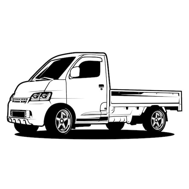 Diseño de ilustración de vector de coche Recoger versión en blanco y negro