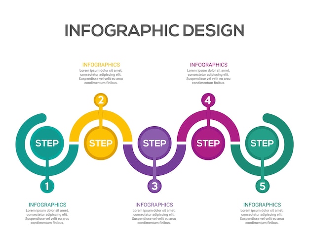 Diseño de ilustración de vector de colección de pasos planos de infografía empresarial