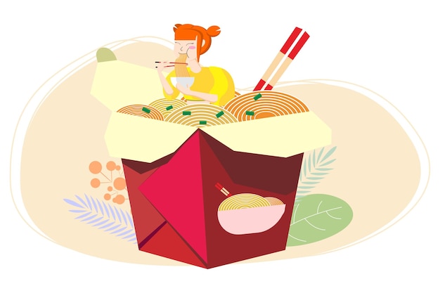 Diseño ilustración vector comer fideos