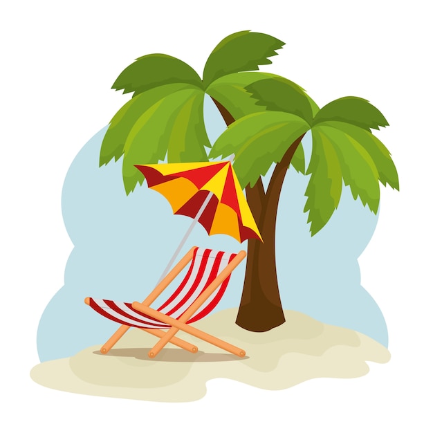 Diseño de ilustración de vector de escena de verano playa tropical