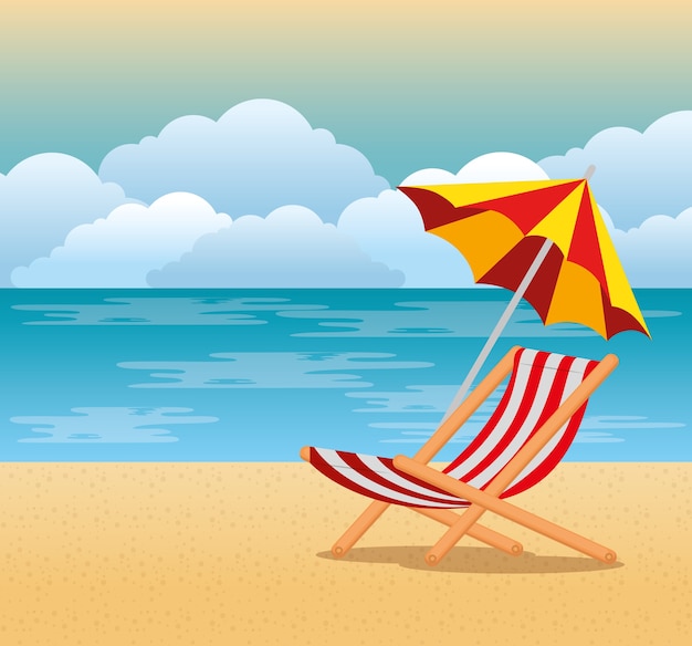 diseño de ilustración de vector de escena de verano playa tropical