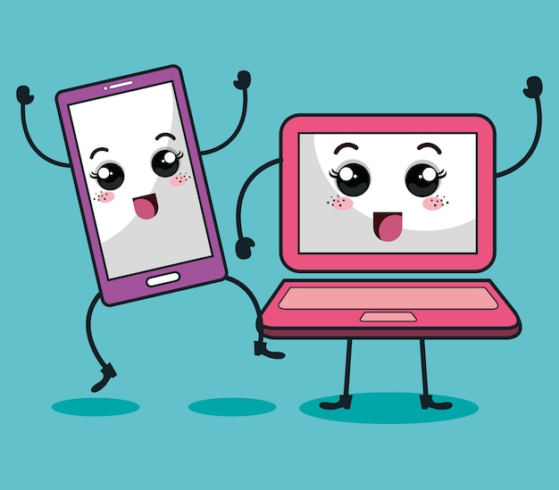 diseño de ilustración de vector de estilo kawaii de personaje de dispositivo de tecnología