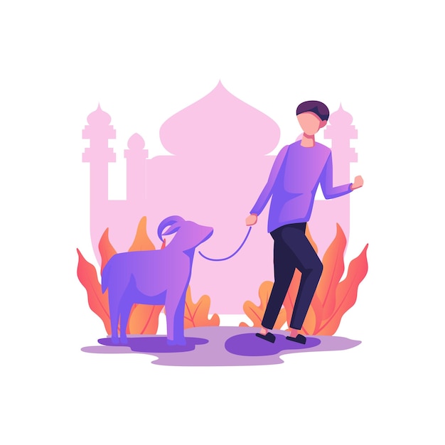 Diseño de ilustración de vector de estilo plano feliz ied el adha