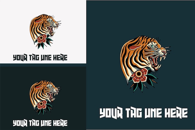 Diseño de ilustración de vector de flor de tigre y rosa de cabeza