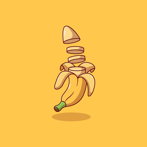 Diseño de ilustración de vector de fruta de plátano pelado y cortado