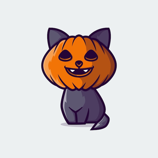 Diseño de ilustración de vector de gato con cabeza de calabaza