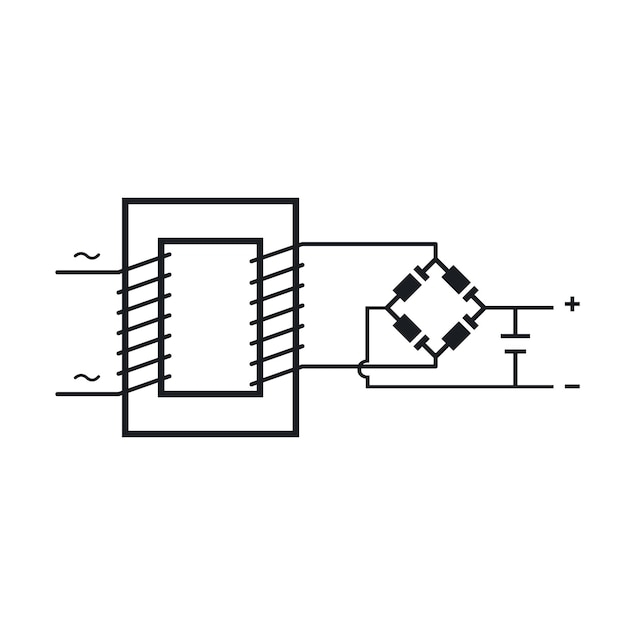 Diseño de ilustración de vector de icono de circuito de fuente de alimentación de CA a CC