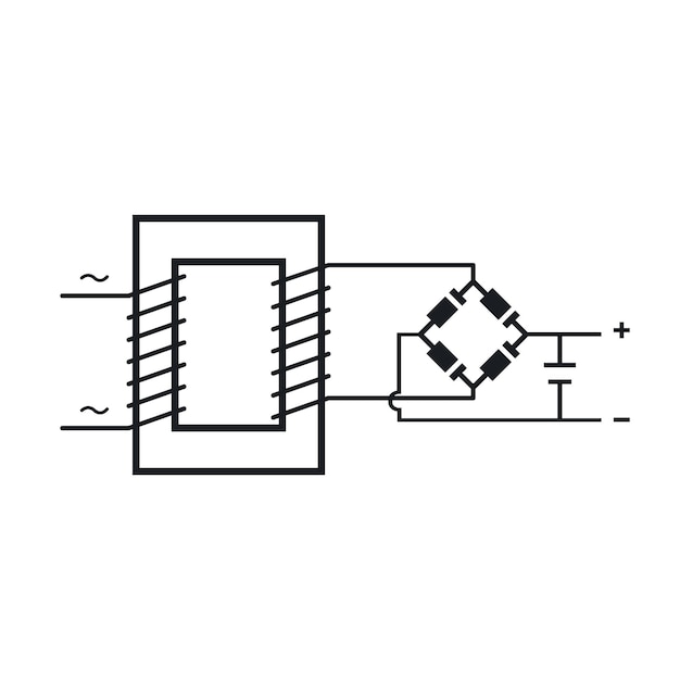 Diseño de ilustración de vector de icono de circuito de fuente de alimentación de ca a cc