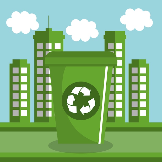 diseño de ilustración de vector de icono de ecología de papelera de reciclaje