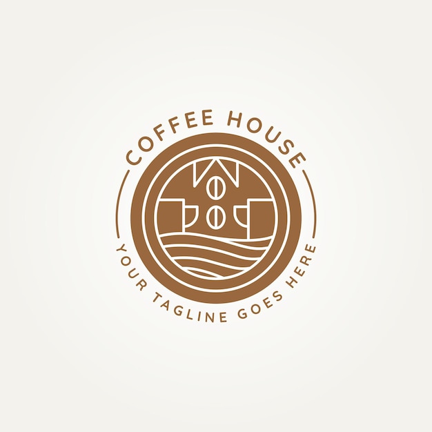 diseño de ilustración de vector de icono de símbolo de logotipo de insignia de arte de línea minimalista de cafetería