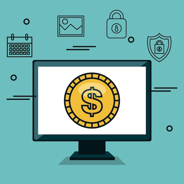 diseño de ilustración de vector de iconos planos de seguridad en línea