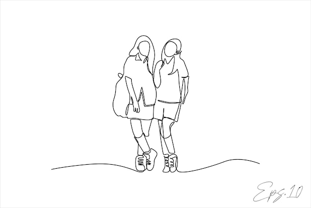diseño de ilustración de vector de línea continua de dos mujeres de pie