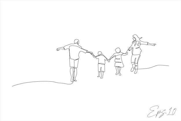 diseño de ilustración de vector de línea continua de una familia que se sostiene de la mano