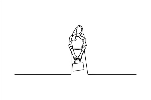 diseño de ilustración de vector de línea continua de una mujer que va de compras