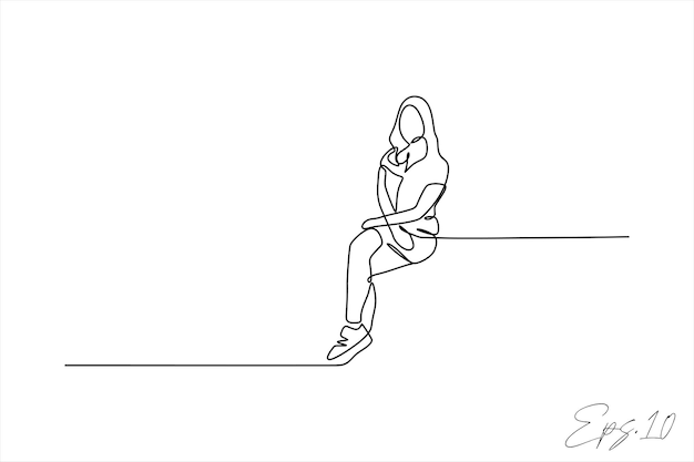Vector diseño de ilustración de vector de línea continua de mujer sentada