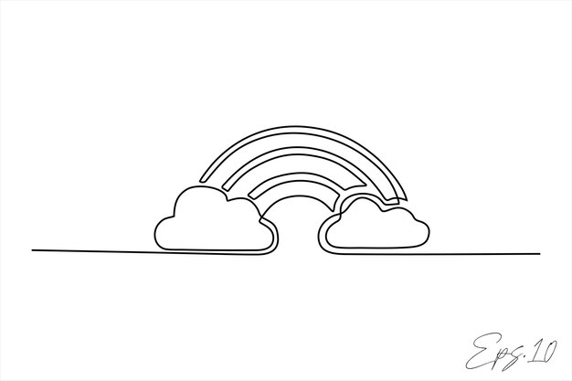 Diseño de ilustración de vector de línea continua de nubes con arco iris